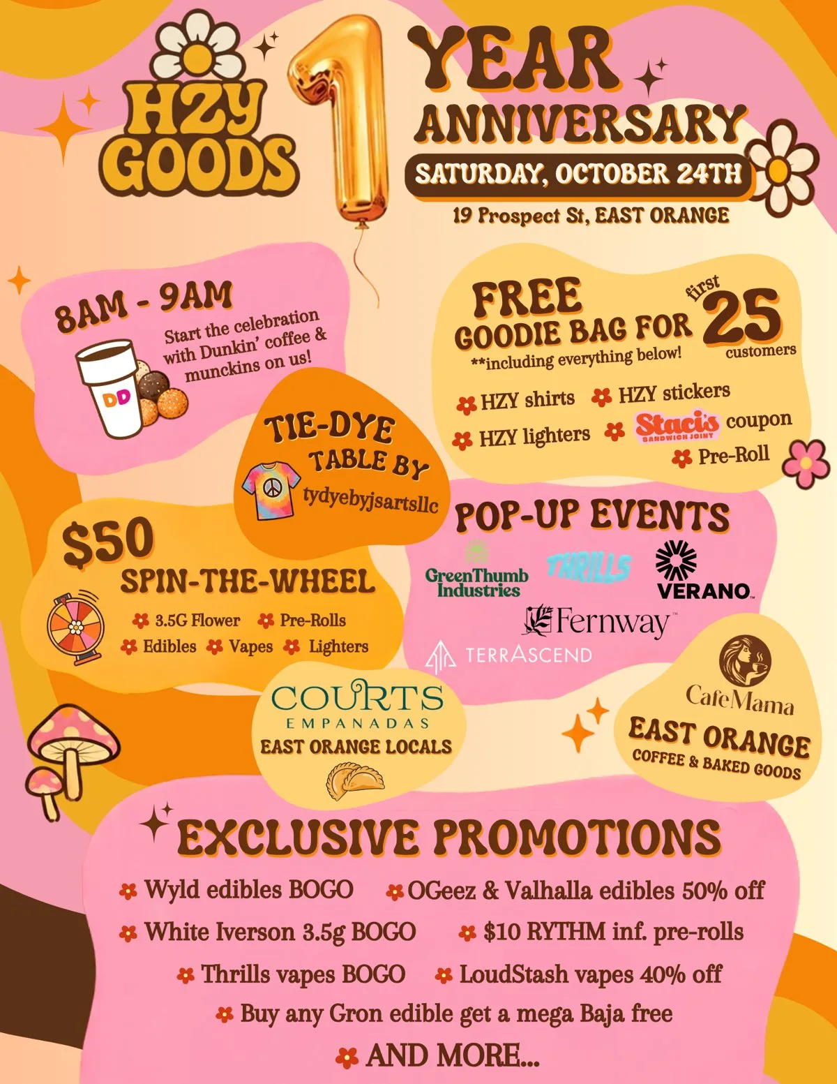HZY Goods 1-Year Anniversary flyer: Saturday, October 24 at 19 Prospect St, East Orange NJ